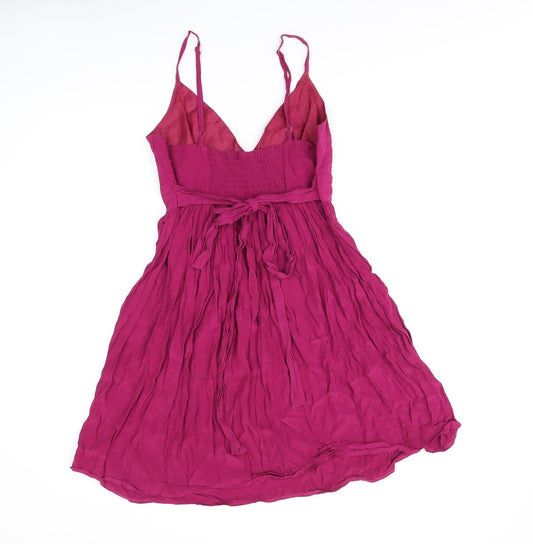 Topshop Womens Pink Viscose Skater Dress Size 14 V-Neck Tie