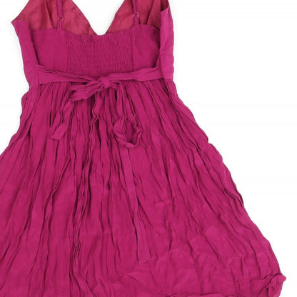 Topshop Womens Pink Viscose Skater Dress Size 14 V-Neck Tie