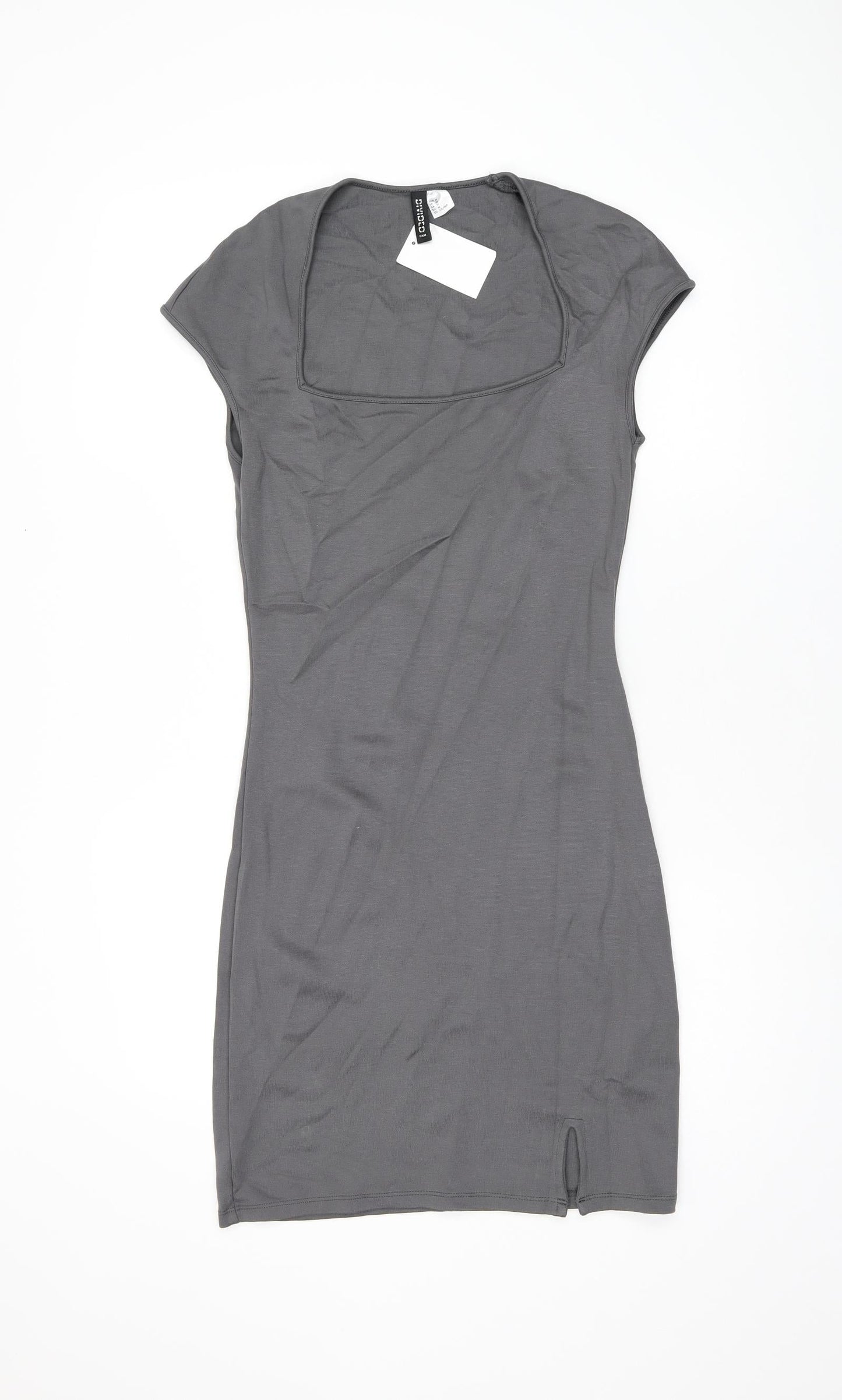 H&M Womens Grey Viscose Bodycon Size M Square Neck Pullover