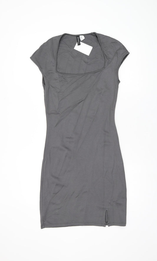 H&M Womens Grey Viscose Bodycon Size M Square Neck Pullover