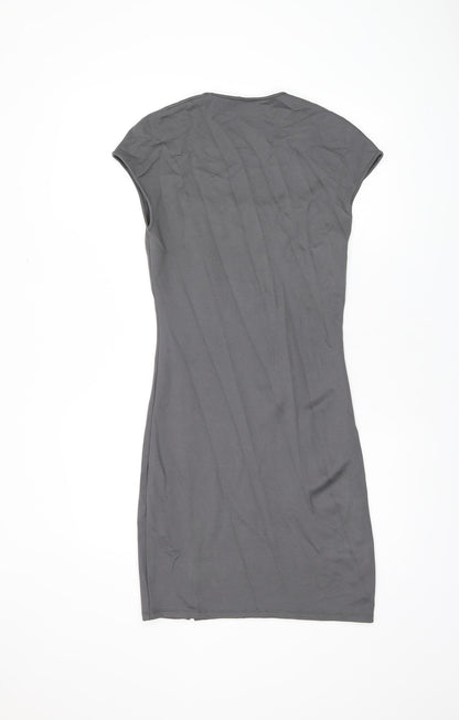 H&M Womens Grey Viscose Bodycon Size M Square Neck Pullover