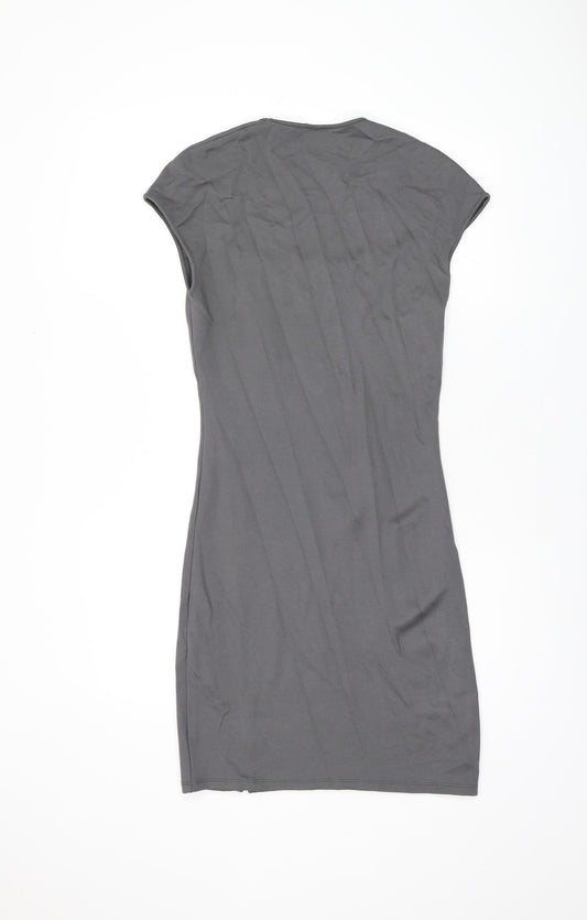 H&M Womens Grey Viscose Bodycon Size M Square Neck Pullover