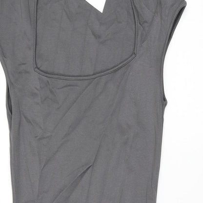 H&M Womens Grey Viscose Bodycon Size M Square Neck Pullover