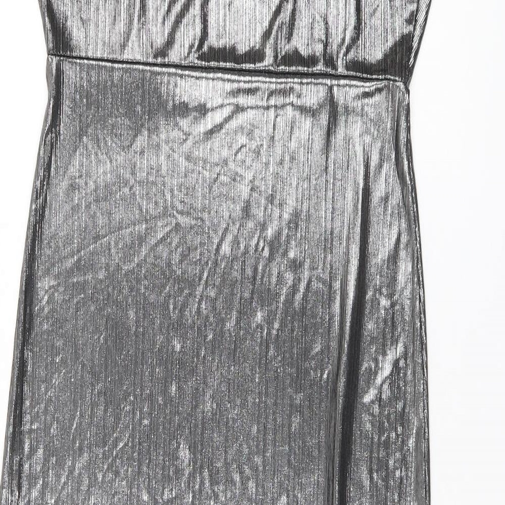 Nasty Gal Womens Silver Polyester Slip Dress Size 12 Cowl Neck Pullover - Split Hem