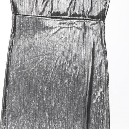 Nasty Gal Womens Silver Polyester Slip Dress Size 12 Cowl Neck Pullover - Split Hem