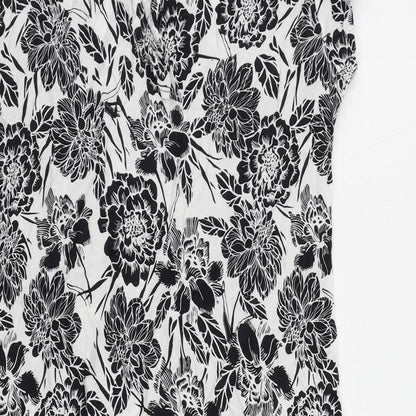 M&Co Womens White Floral Viscose Shift Size 10 Round Neck Button