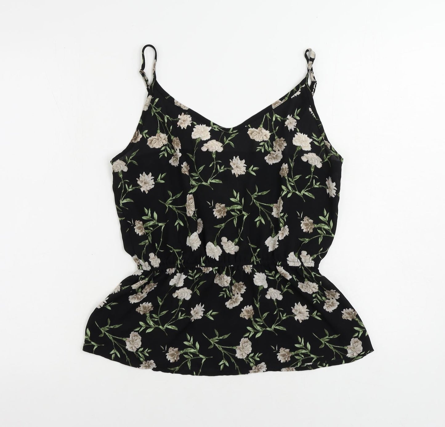 FOREVER 21 Womens Black Floral Polyester Camisole Tank Size M V-Neck