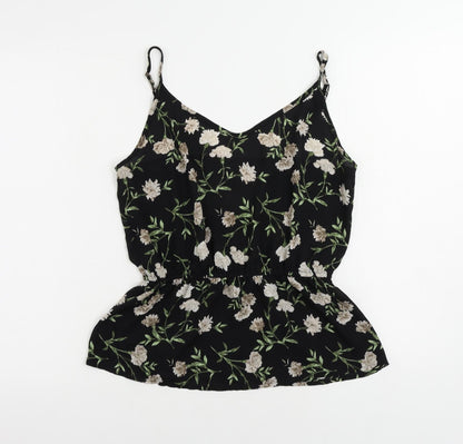 FOREVER 21 Womens Black Floral Polyester Camisole Tank Size M V-Neck