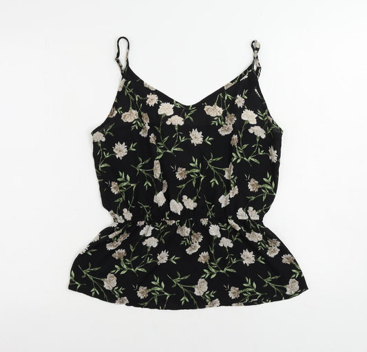FOREVER 21 Womens Black Floral Polyester Camisole Tank Size M V-Neck
