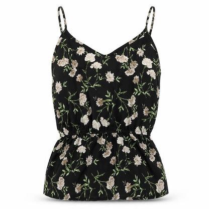 Forever 21 Womens Black Floral Polyester Camisole Tank Size M V-Neck