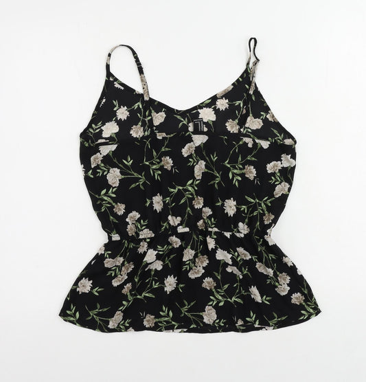 FOREVER 21 Womens Black Floral Polyester Camisole Tank Size M V-Neck