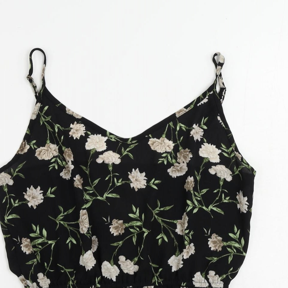 FOREVER 21 Womens Black Floral Polyester Camisole Tank Size M V-Neck