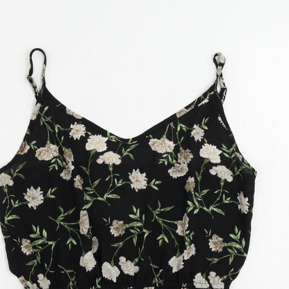 FOREVER 21 Womens Black Floral Polyester Camisole Tank Size M V-Neck