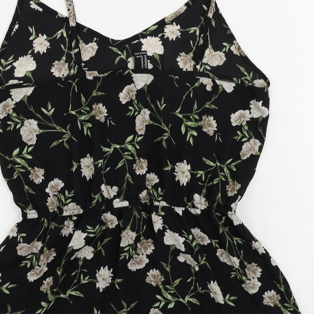 FOREVER 21 Womens Black Floral Polyester Camisole Tank Size M V-Neck
