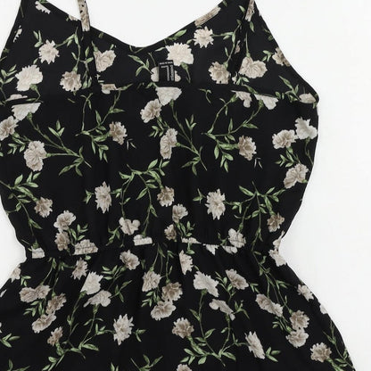 FOREVER 21 Womens Black Floral Polyester Camisole Tank Size M V-Neck