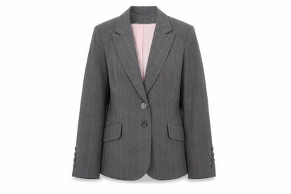 Marks & Spencer Womens Grey Striped Jacket Blazer Size 14 Button