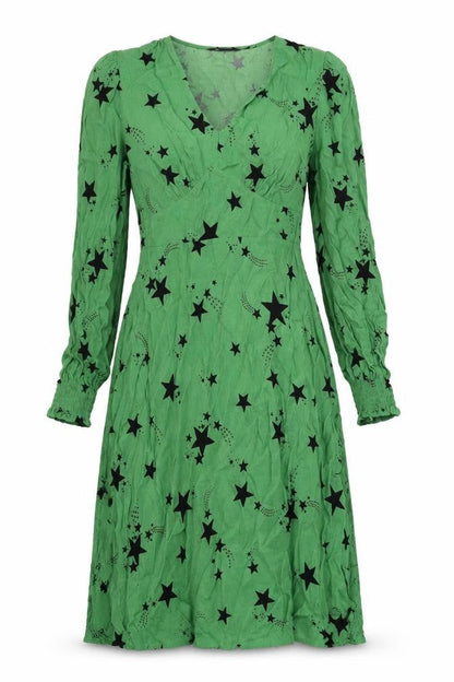 Marks and Spencer Womens Green Geometric Viscose A-Line Size 10 V-Neck Zip