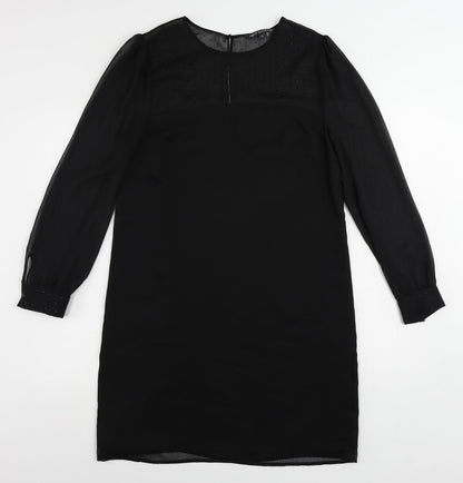 NEXT Womens Black Polyester A-Line Size 12 Round Neck Button - Embellished