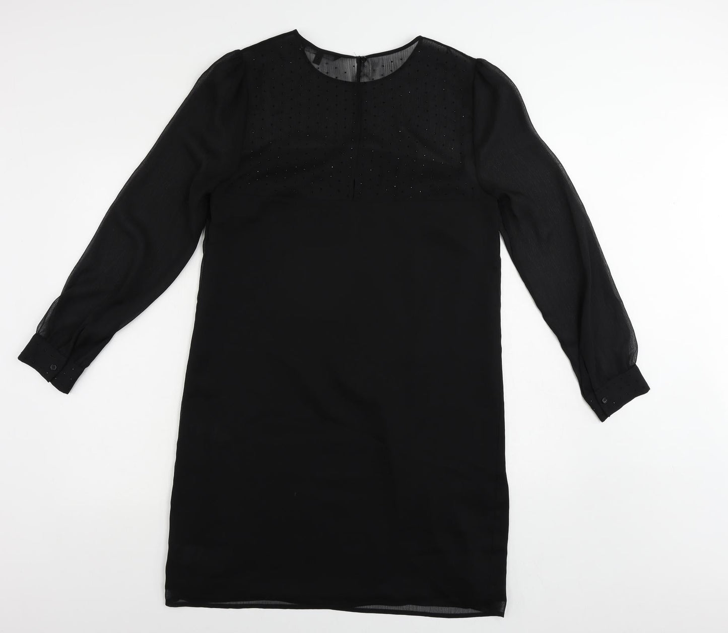 NEXT Womens Black Polyester A-Line Size 12 Round Neck Button - Embellished