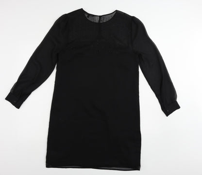 NEXT Womens Black Polyester A-Line Size 12 Round Neck Button - Embellished
