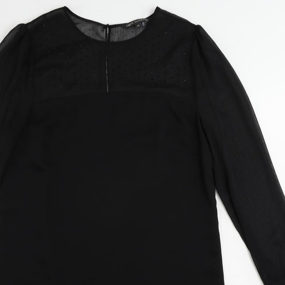 NEXT Womens Black Polyester A-Line Size 12 Round Neck Button - Embellished