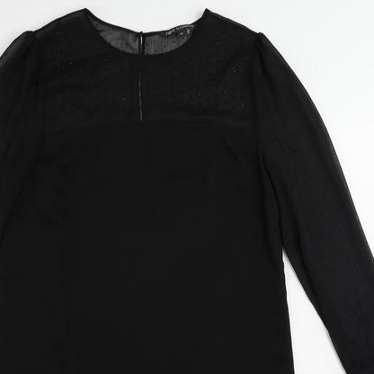 NEXT Womens Black Polyester A-Line Size 12 Round Neck Button - Embellished