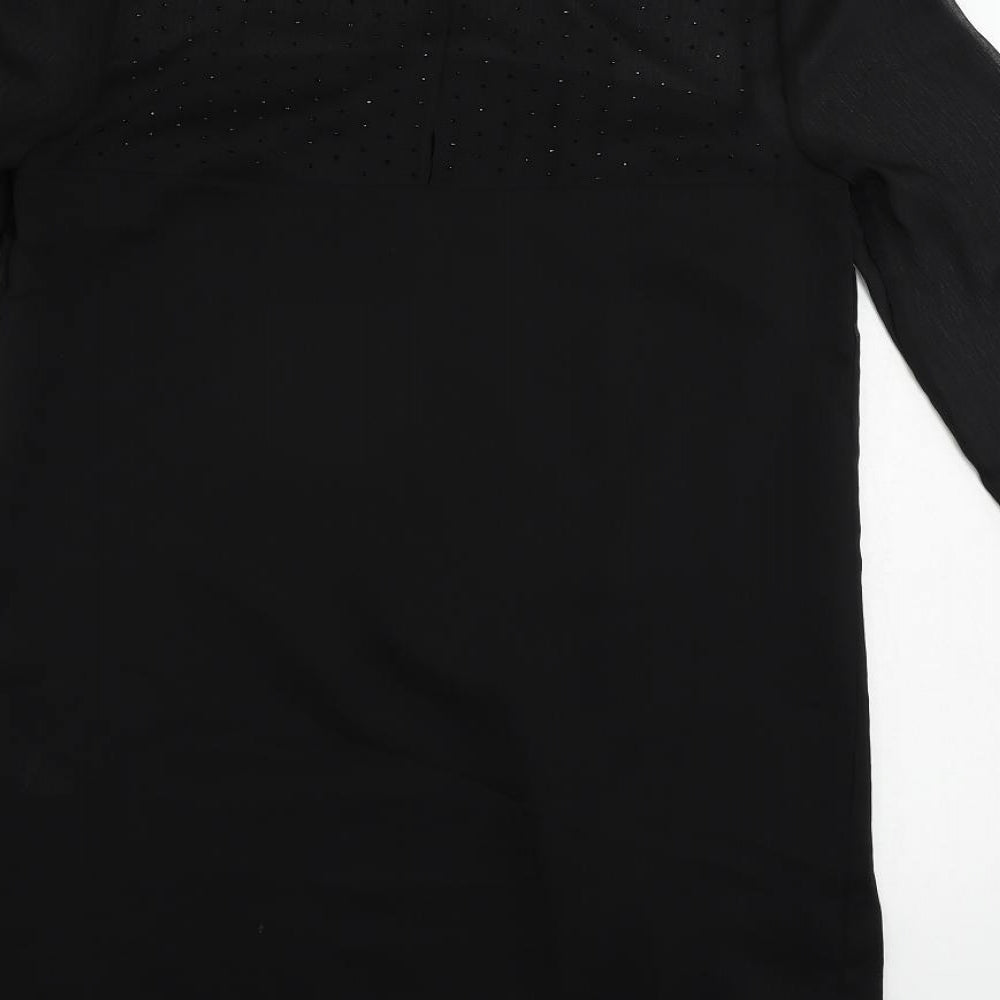 NEXT Womens Black Polyester A-Line Size 12 Round Neck Button - Embellished