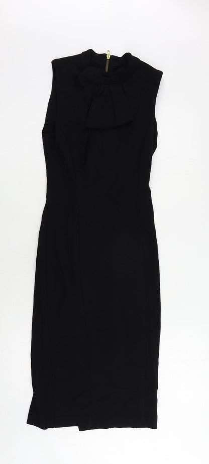 River Island Womens Black Viscose Bodycon Size 10 Mock Neck Zip