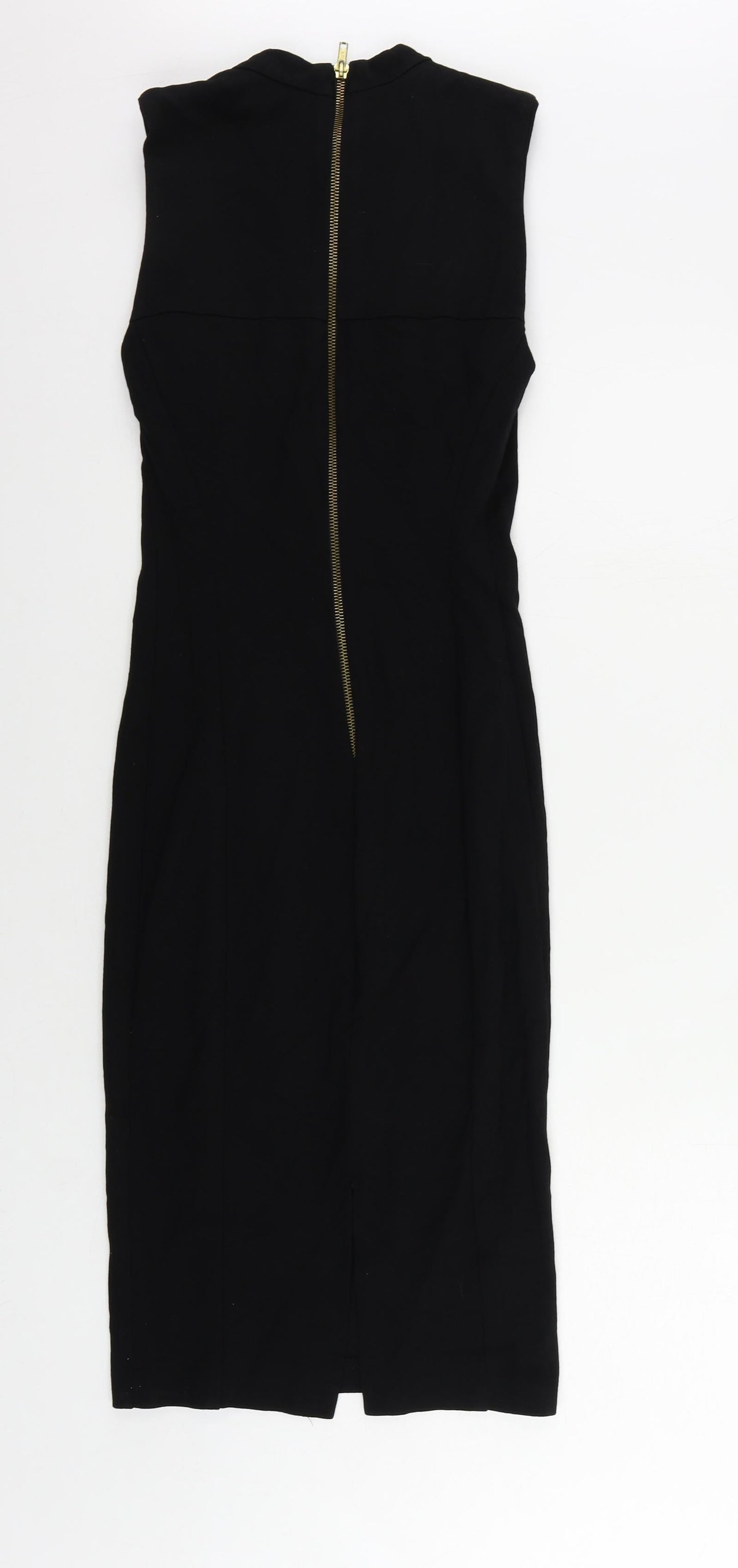 River Island Womens Black Viscose Bodycon Size 10 Mock Neck Zip