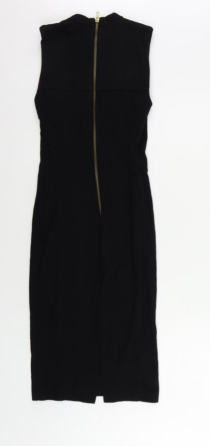 River Island Womens Black Viscose Bodycon Size 10 Mock Neck Zip