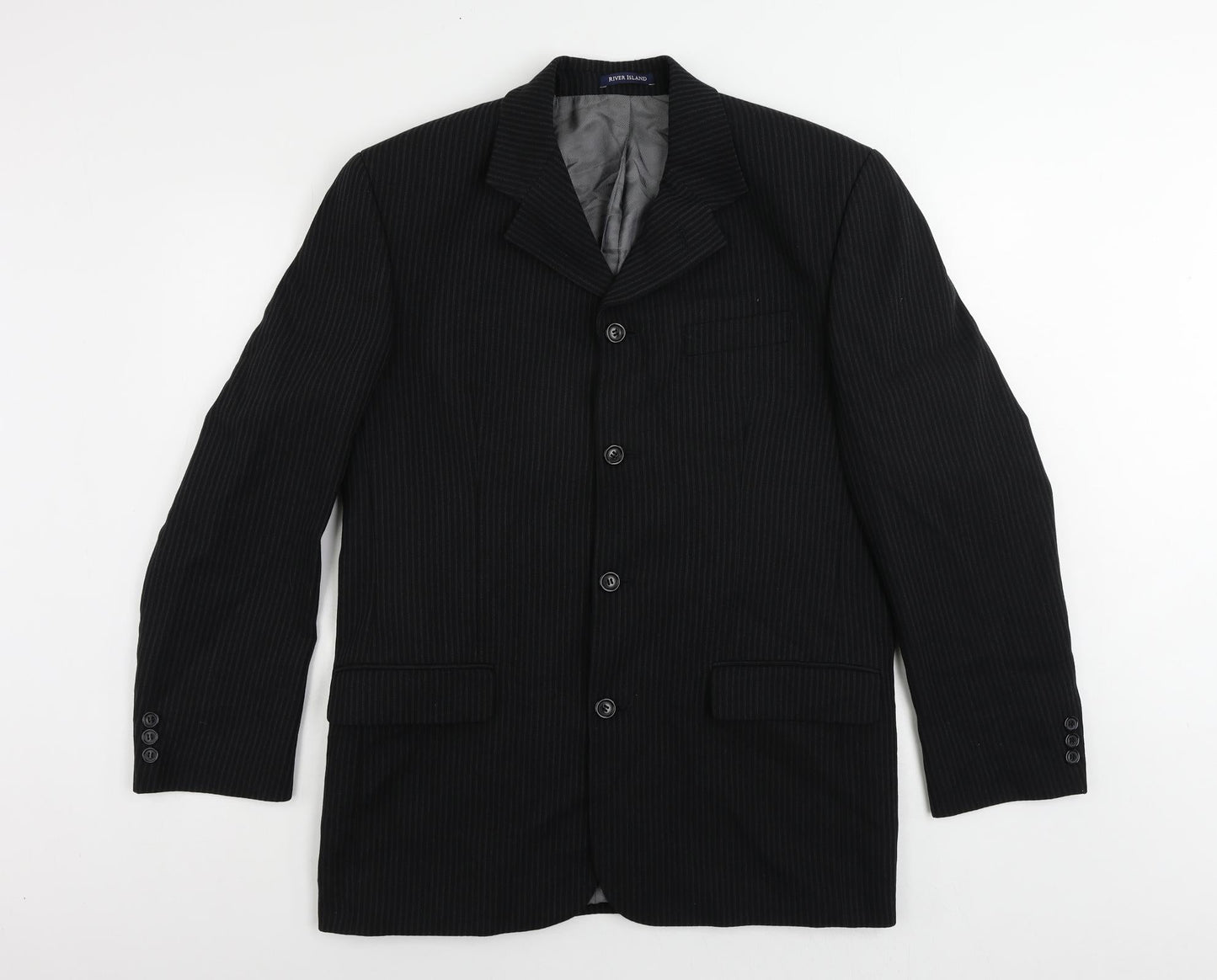Mens UK Size 40 River Island Regular Black Suit Jacket