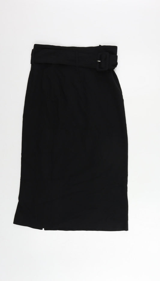 Marks and Spencer Womens Black Polyester A-Line Skirt Size 8 Zip - Belted