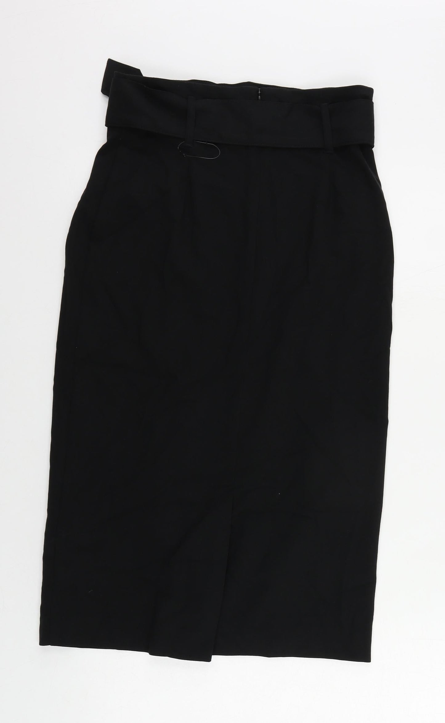 Marks and Spencer Womens Black Polyester A-Line Skirt Size 8 Zip - Belted