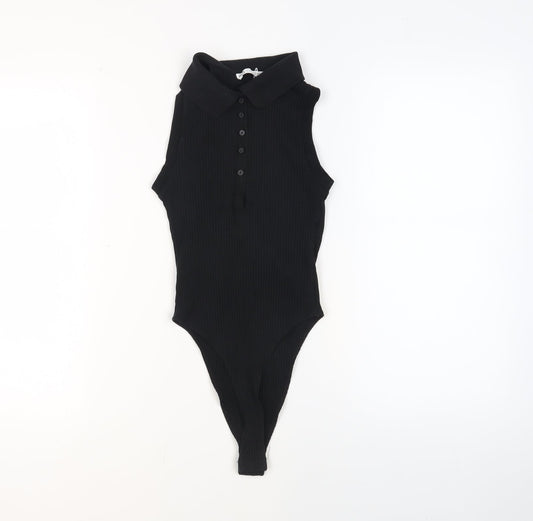 Zara Womens Black Cotton Bodysuit One-Piece Size S Button