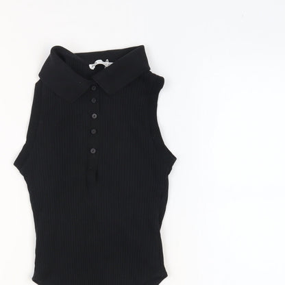 Zara Womens Black Cotton Bodysuit One-Piece Size S Button