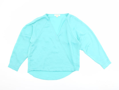 la vie 89 Womens Green Polyester Basic Blouse Size M V-Neck