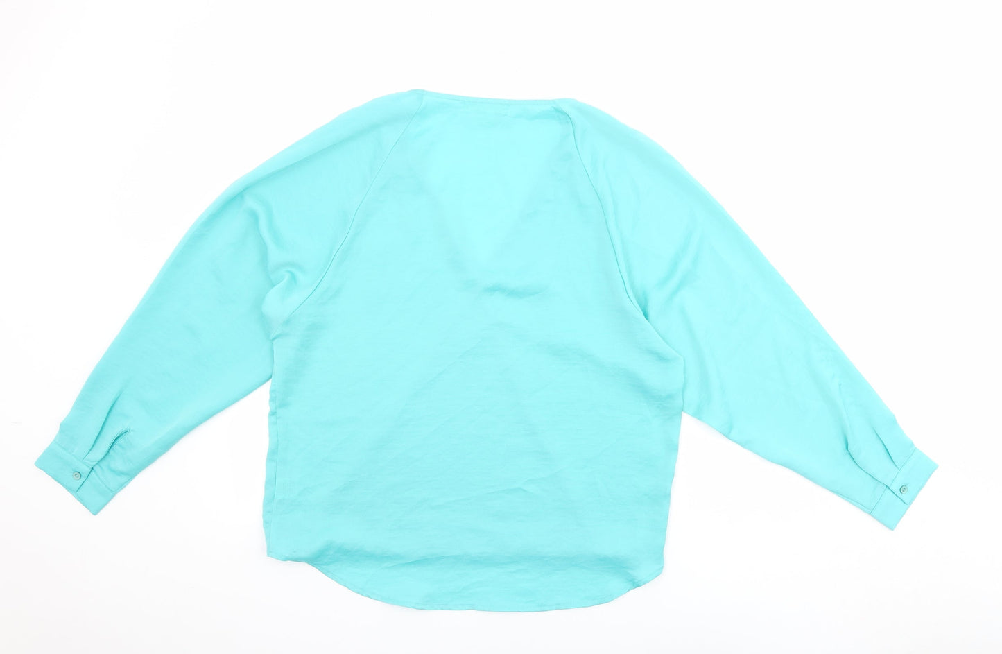 la vie 89 Womens Green Polyester Basic Blouse Size M V-Neck