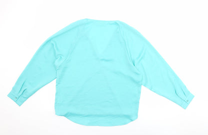 la vie 89 Womens Green Polyester Basic Blouse Size M V-Neck