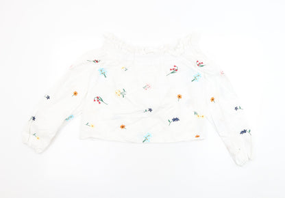Womens UK Size 6 Topshop White Cropped Blouse