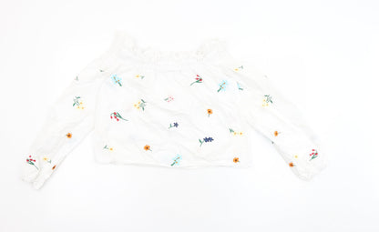 Womens UK Size 6 Topshop White Cropped Blouse