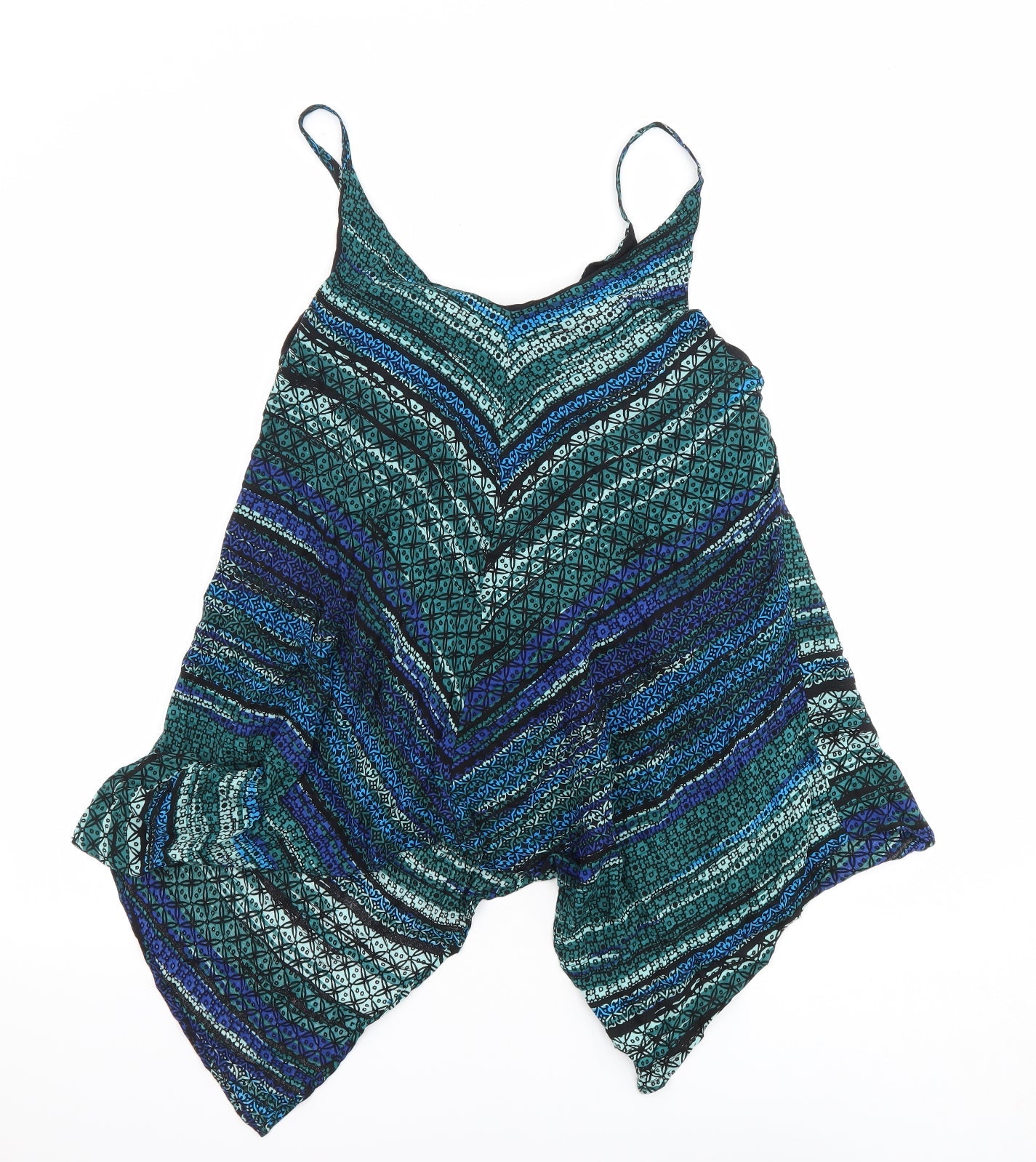 Apricot Womens Multicoloured Geometric Viscose Basic Tank Size 12 V-Neck - Asymmetric Hem