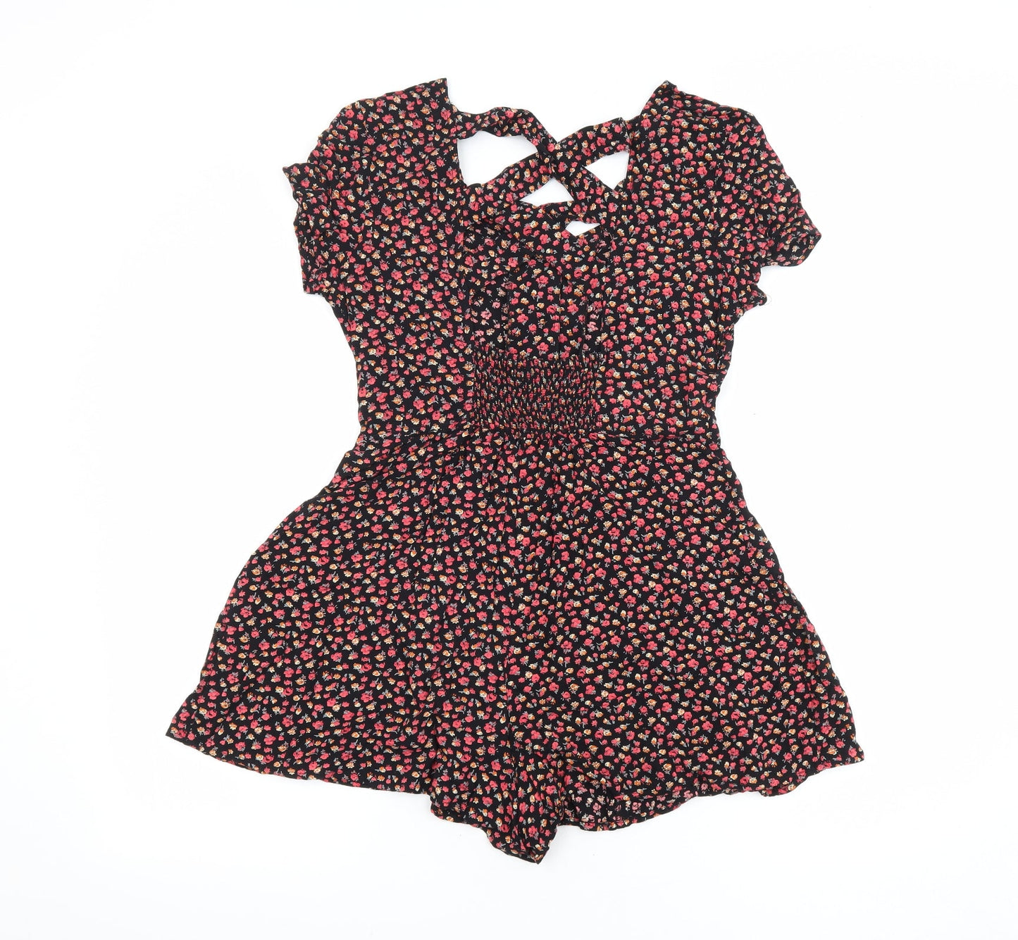 Lucca Couture Womens Black Floral 100% Viscose Playsuit One-Piece Size M Button - Cut Out Detail