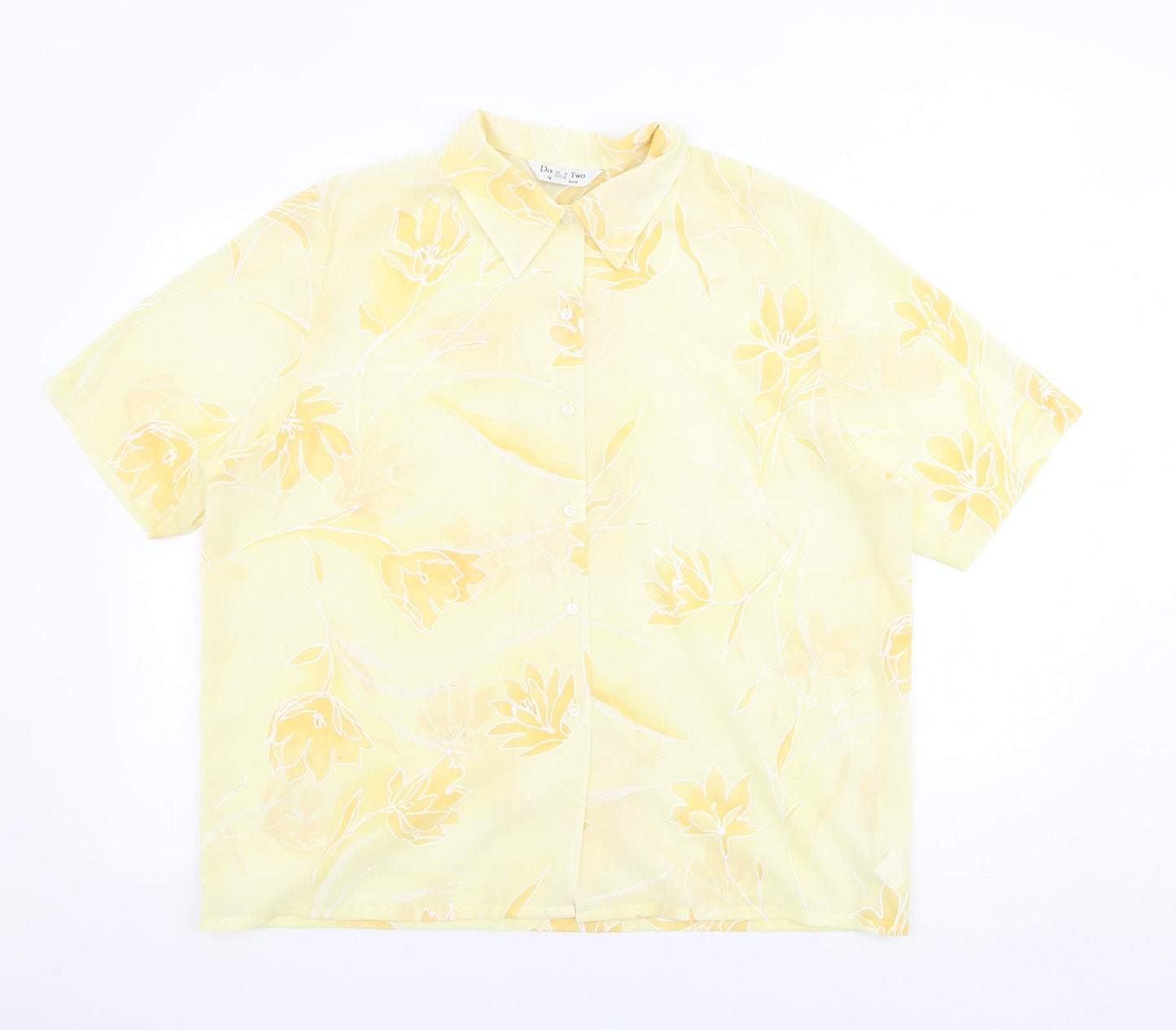 Angelo Vincits Womens Yellow Floral Polyester Basic Button-Up Size 18 Collared - Sheer