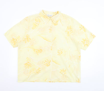 Angelo Vincits Womens Yellow Floral Polyester Basic Button-Up Size 18 Collared - Sheer