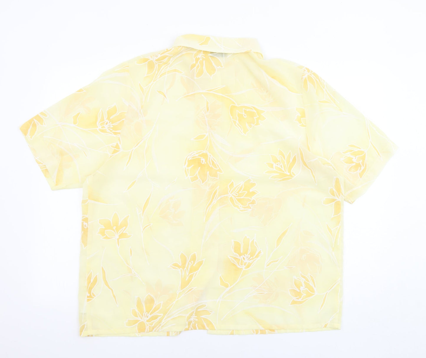 Angelo Vincits Womens Yellow Floral Polyester Basic Button-Up Size 18 Collared - Sheer