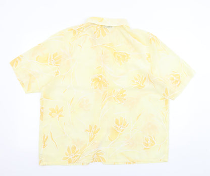 Angelo Vincits Womens Yellow Floral Polyester Basic Button-Up Size 18 Collared - Sheer