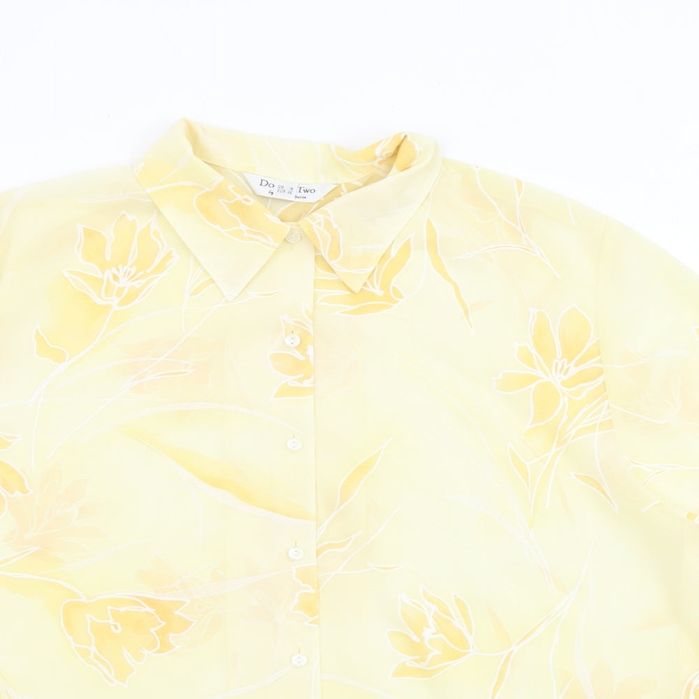 Angelo Vincits Womens Yellow Floral Polyester Basic Button-Up Size 18 Collared - Sheer