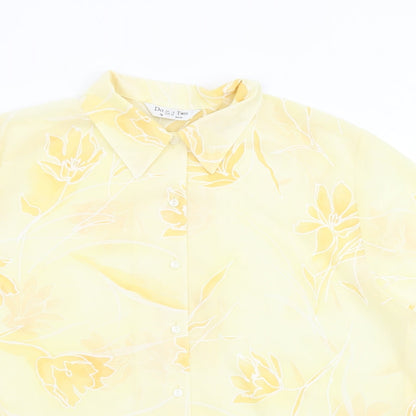 Angelo Vincits Womens Yellow Floral Polyester Basic Button-Up Size 18 Collared - Sheer