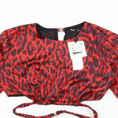 Womens UK Size S Zara Red Cropped Blouse