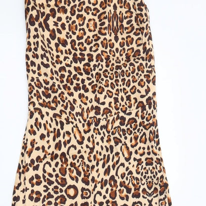 Topshop Womens Beige Animal Print Viscose Jumpsuit One-Piece Size 8 L21 in Zip - Leopard Print